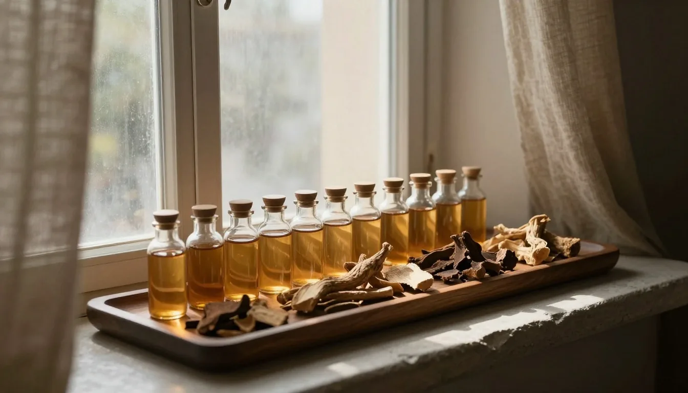 Botanical reference workbench under morning light